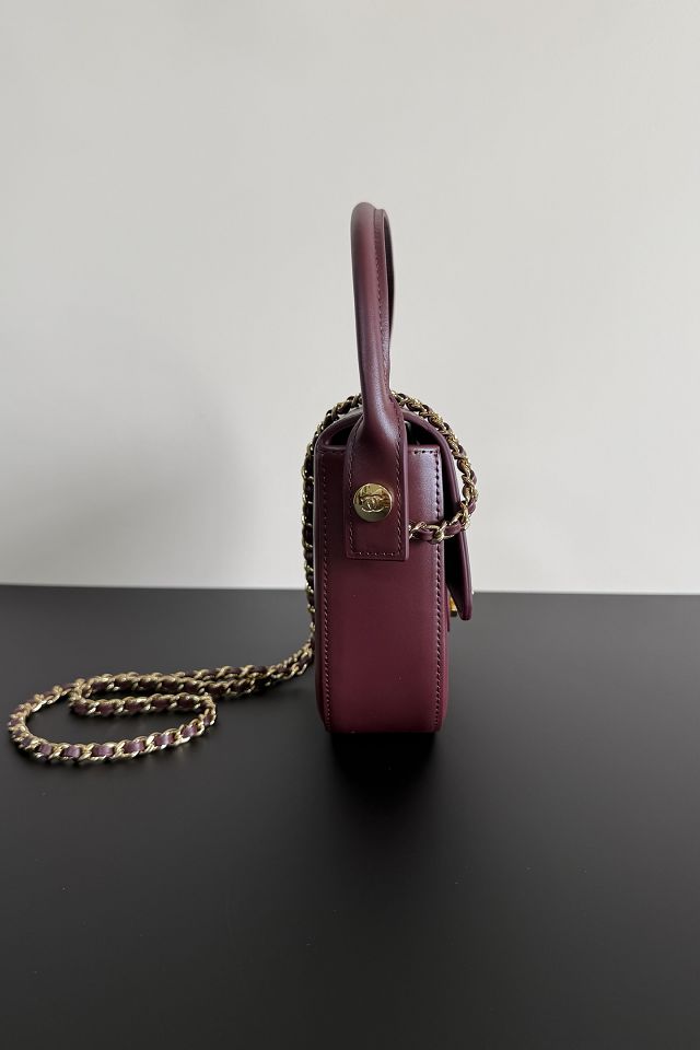 CC calfskin top handle mini flap bag AS6424 bordeaux