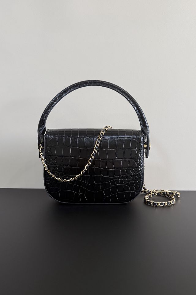 CC crocodile calfskin top handle mini flap bag AS6424 black