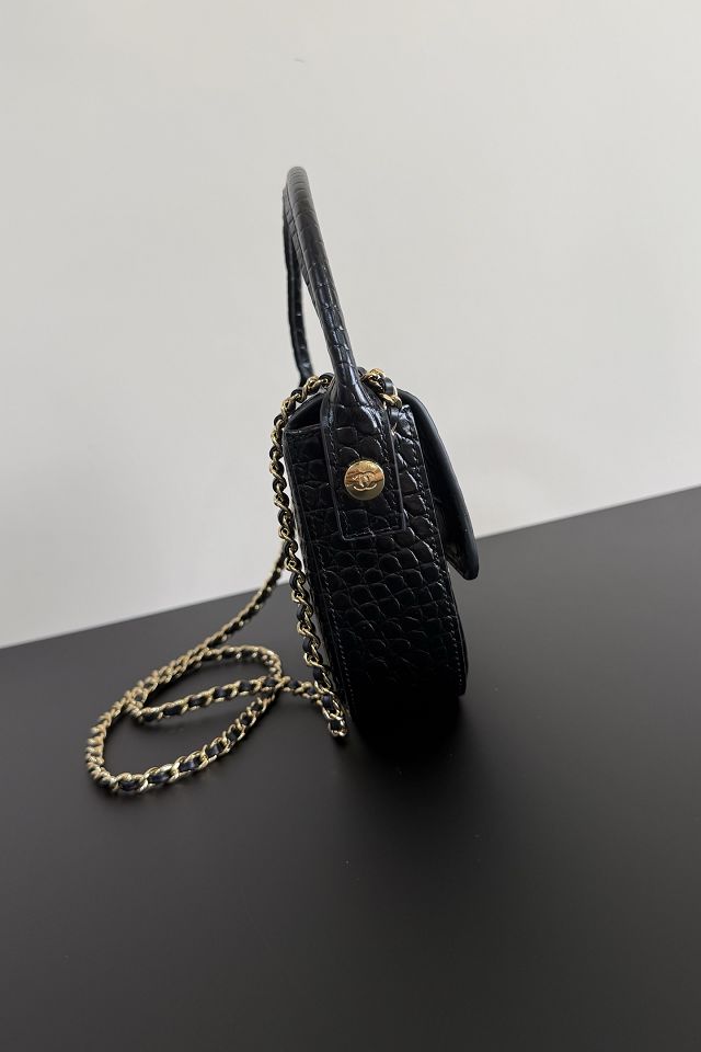 CC crocodile calfskin top handle mini flap bag AS6424 black