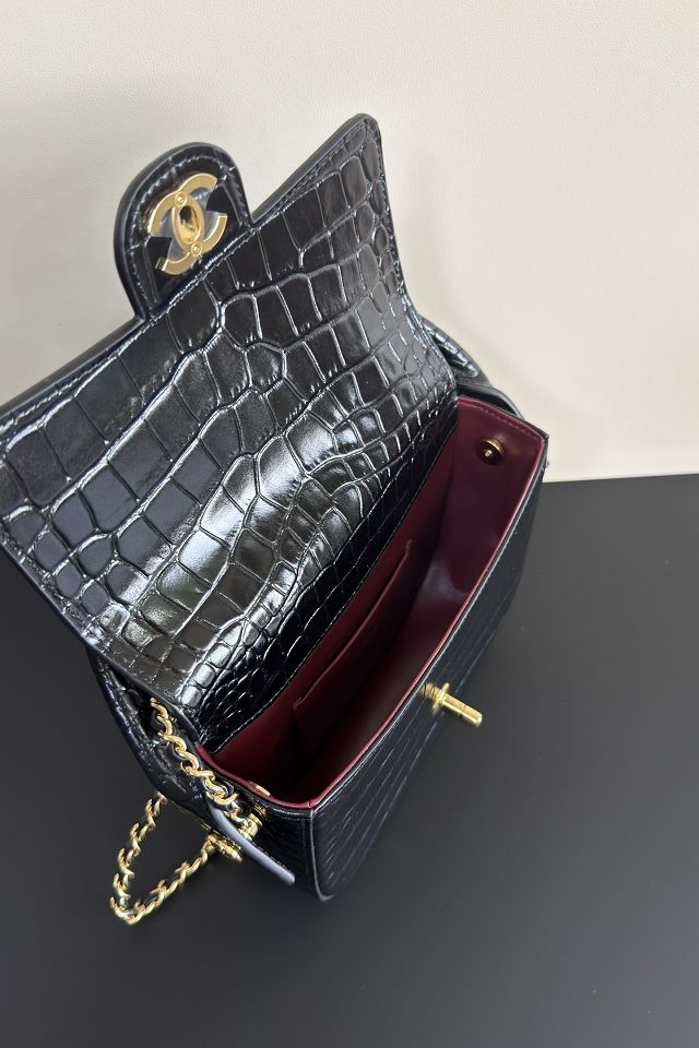 CC crocodile calfskin top handle mini flap bag AS6424 black