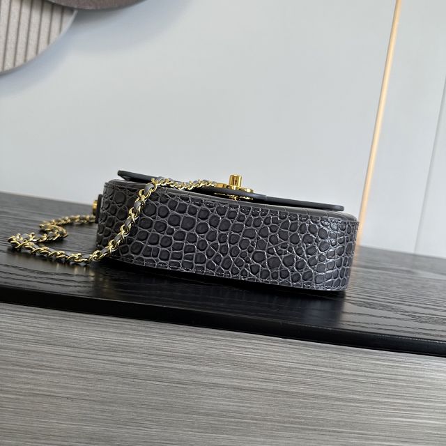CC crocodile calfskin top handle mini flap bag AS6424 grey