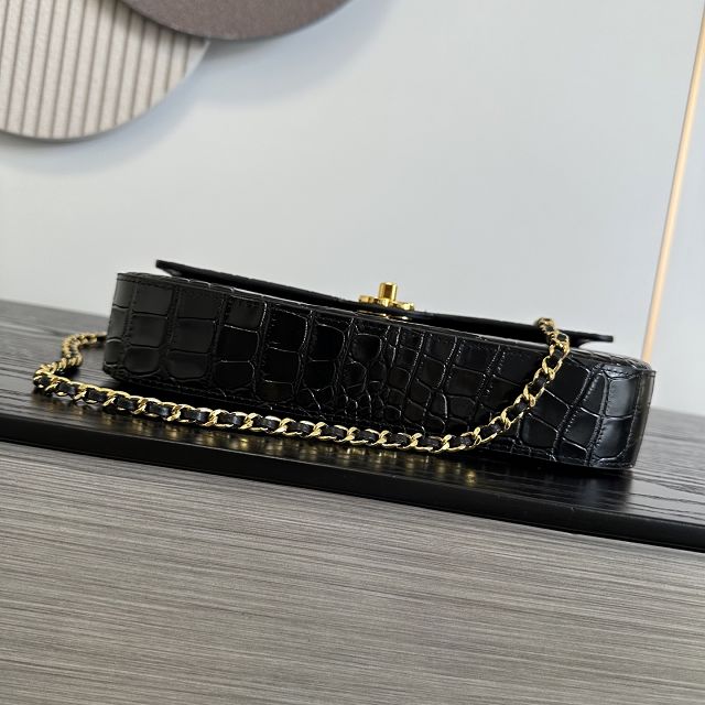 CC crocodile calfskin top handle small flap bag AS6425 black