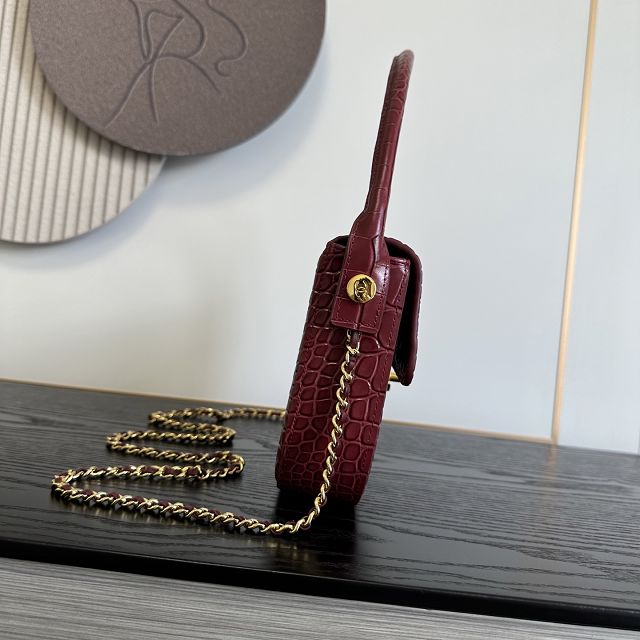 CC crocodile calfskin top handle small flap bag AS6425 bordeaux