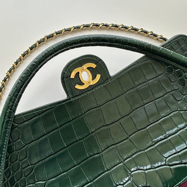 CC crocodile calfskin top handle small flap bag AS6425 green