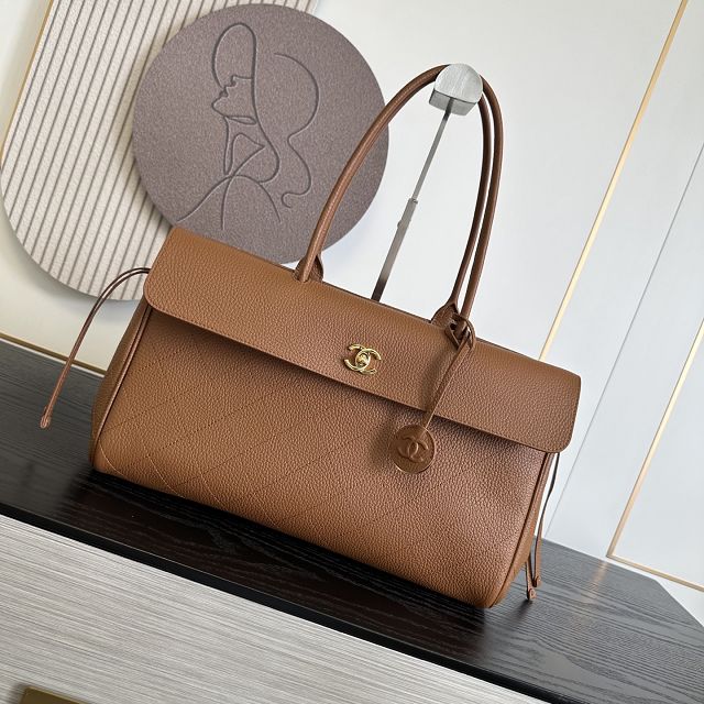 CC grained calfskin medium shopping bag AS6428 brown