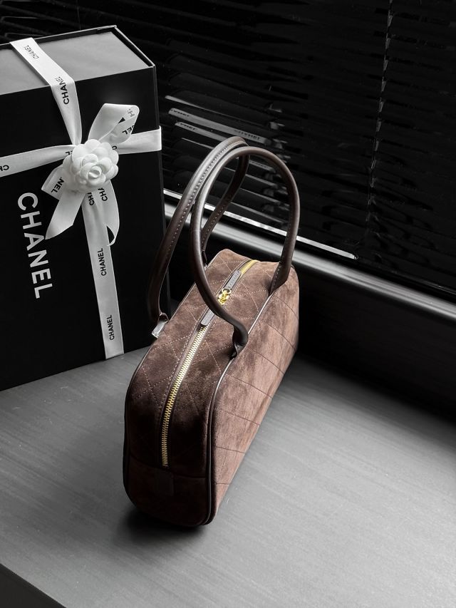 CC suede calfskin medium bowling bag AS6580 dark brown
