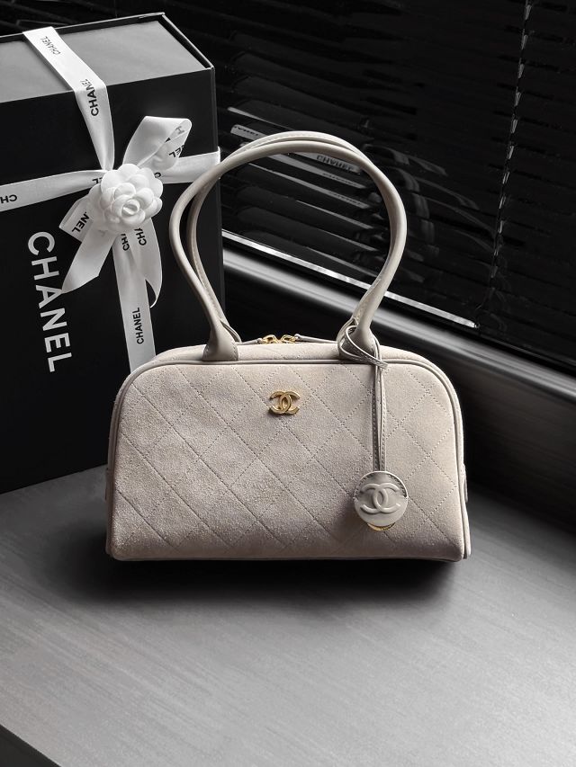 CC suede calfskin medium bowling bag AS6580 grey
