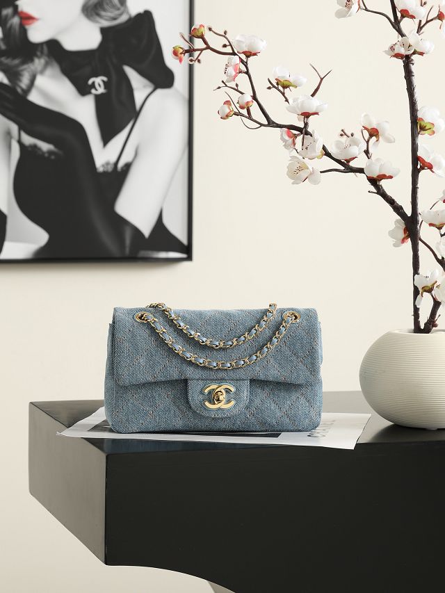 CC denim mini flap bag AS6626 blue