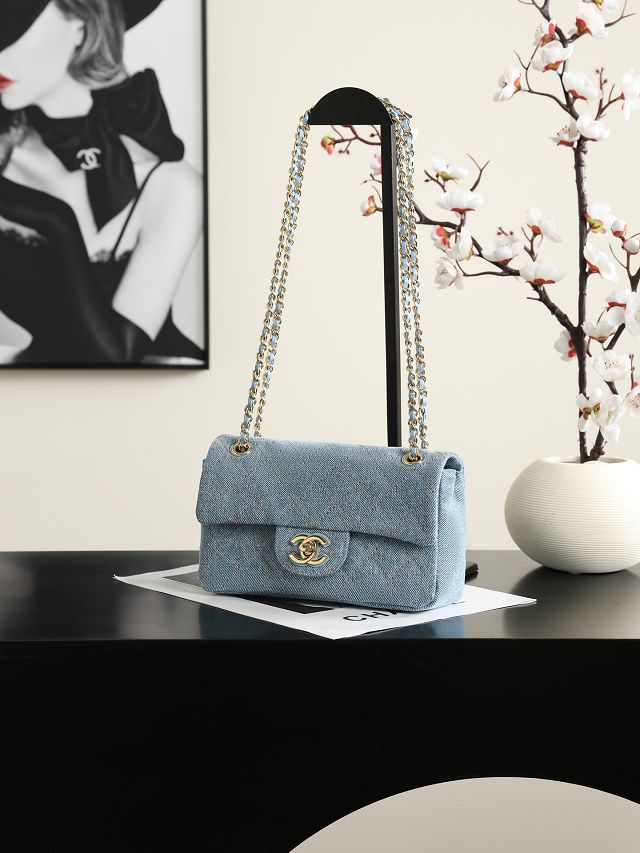 CC denim mini flap bag AS6626 blue