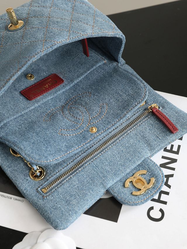 CC denim mini flap bag AS6626 blue