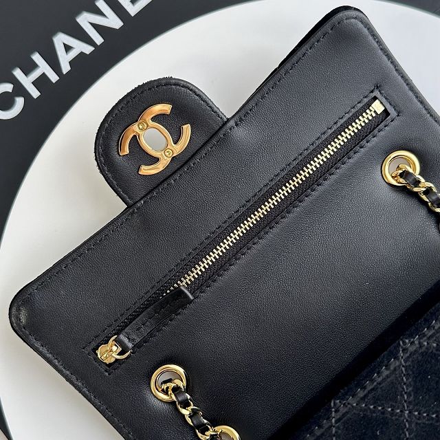 CC suede calfskin mini flap bag AS6626 black