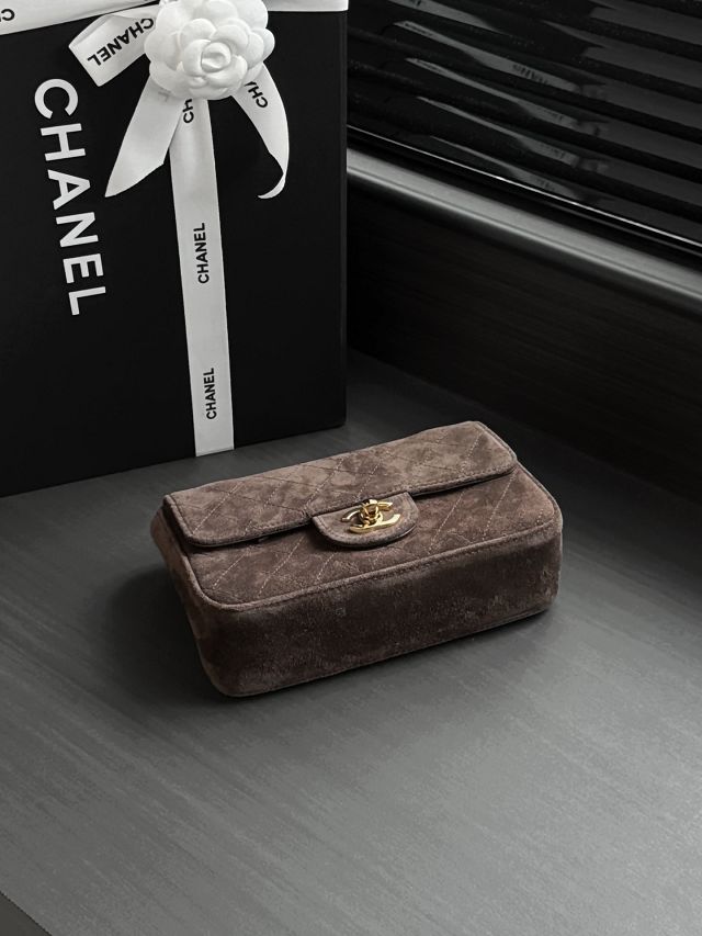 CC suede calfskin mini flap bag AS6626 dark brown