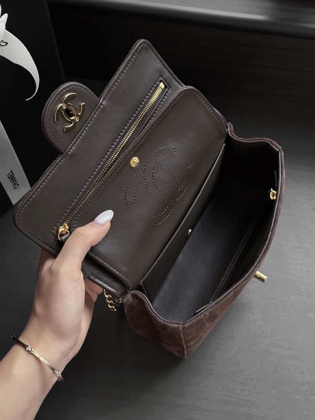 CC suede calfskin mini flap bag AS6626 dark brown