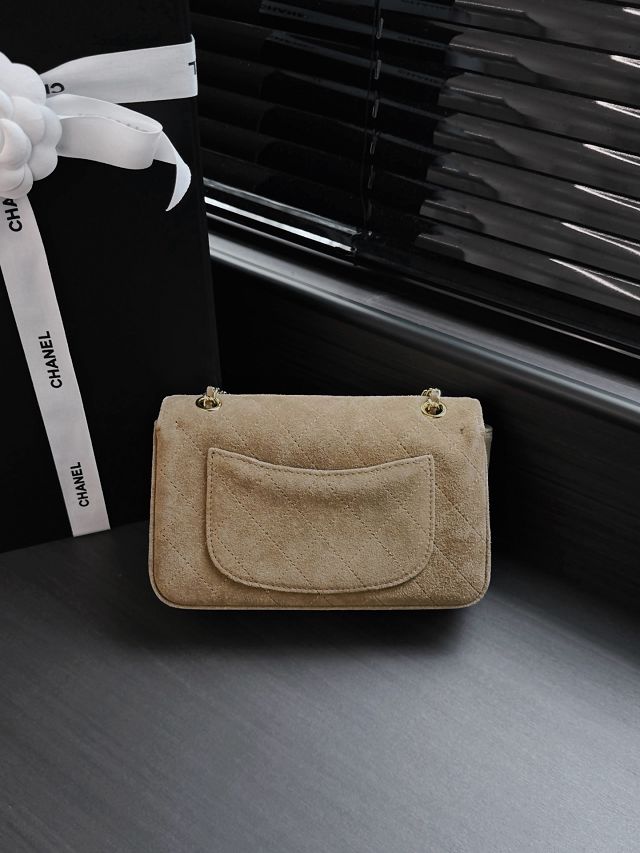 CC suede calfskin mini flap bag AS6626 light brown