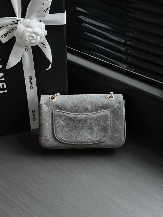 CC suede calfskin mini flap bag AS6626  grey