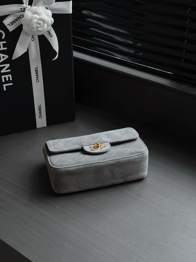 CC suede calfskin mini flap bag AS6626  grey