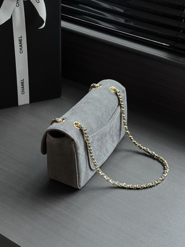 CC suede calfskin mini flap bag AS6626  grey