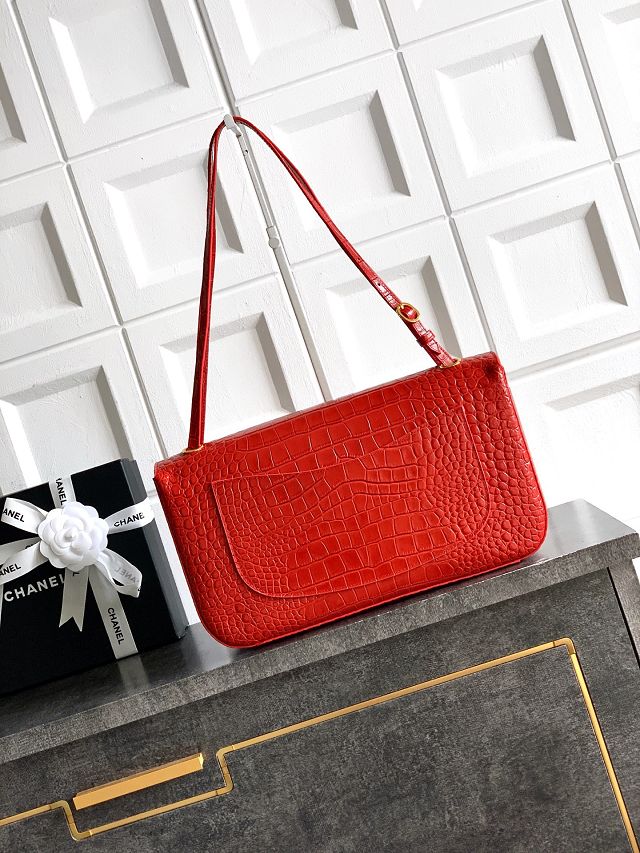 CC crocodile calfskin maxi flap bag AS6231 red