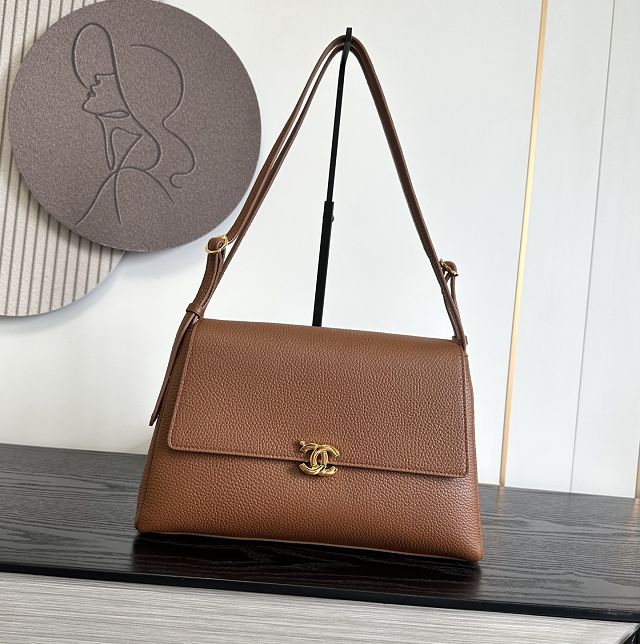 CC grained calfskin maxi flap bag AS6482 brown