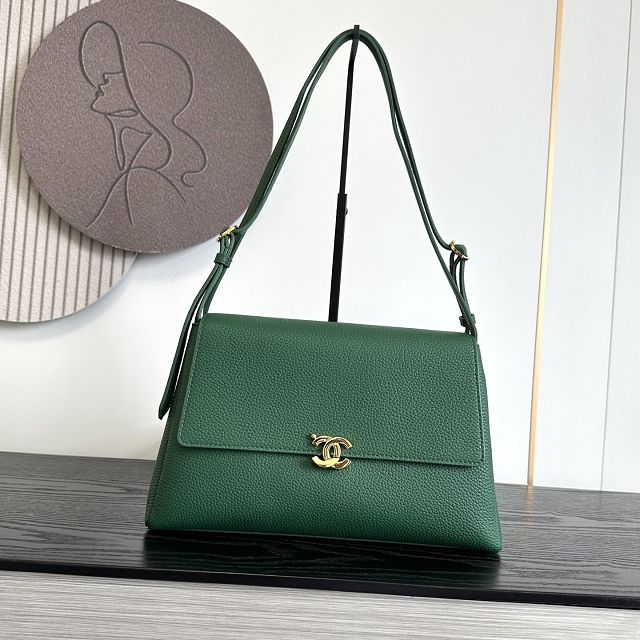 CC grained calfskin maxi flap bag AS6482 green