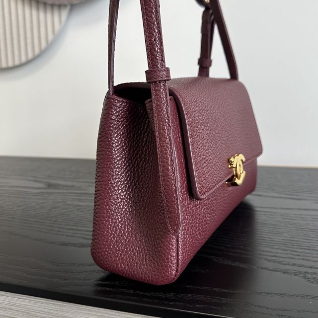 CC grained calfskin small flap bag AS6489 bordeaux