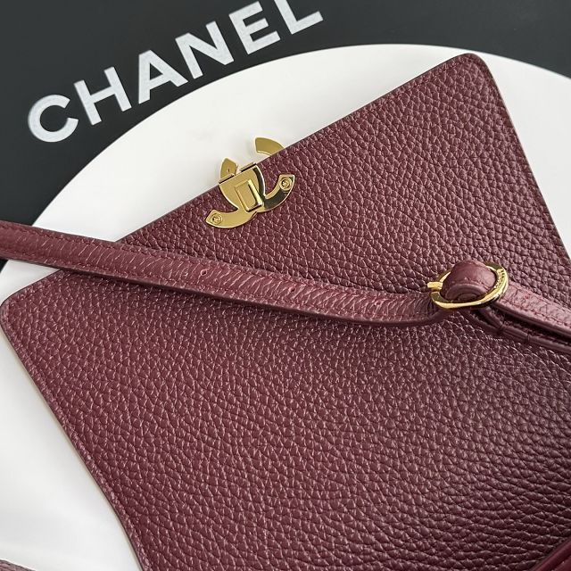 CC grained calfskin small flap bag AS6489 bordeaux