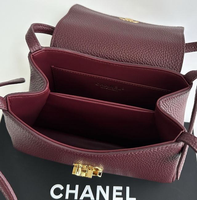 CC grained calfskin small flap bag AS6489 bordeaux