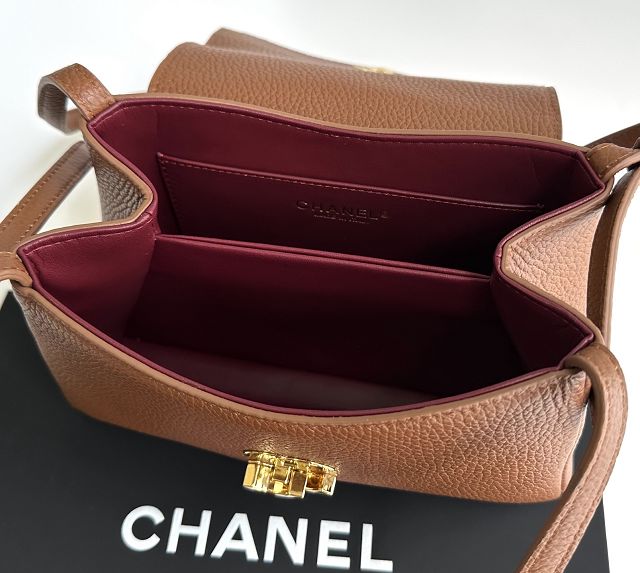 CC grained calfskin small flap bag AS6489 brown