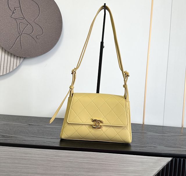 CC lambskin small flap bag AS6489 yellow