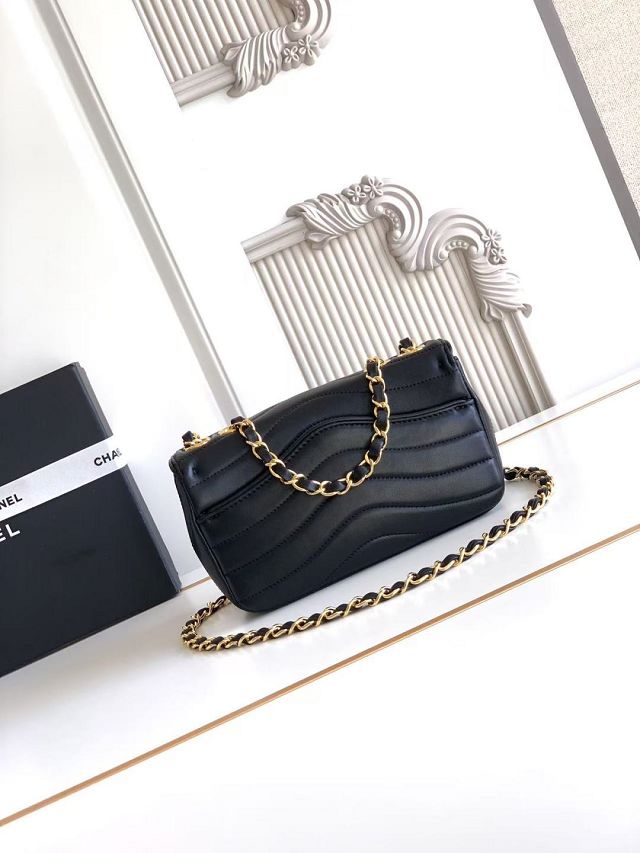 CC lambskin small flap bag AS6498 black