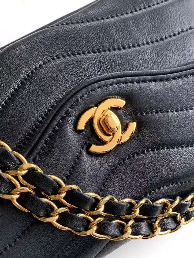 CC lambskin small flap bag AS6498 black