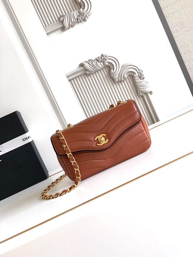 CC lambskin small flap bag AS6498 brown