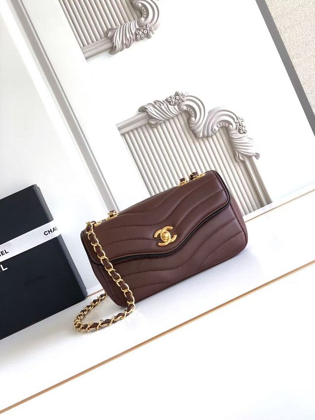 CC lambskin small flap bag AS6498 dark brown