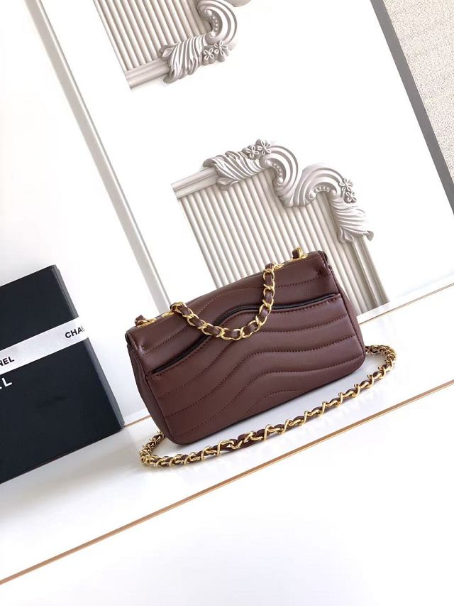 CC lambskin small flap bag AS6498 dark brown
