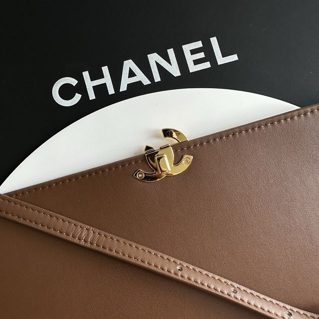 CC suede calfskin maxi flap bag AS6482 brown