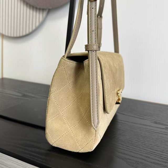 CC suede calfskin small flap bag AS6489 beige
