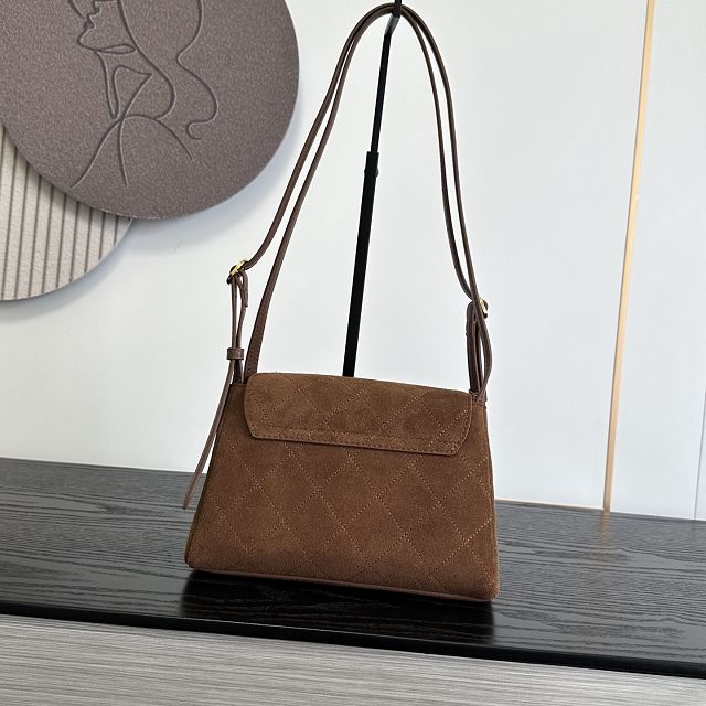 CC suede calfskin small flap bag AS6489 brown