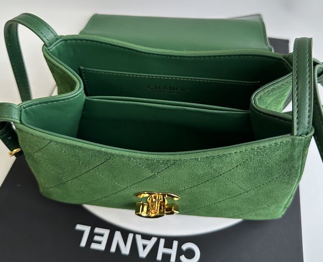CC suede calfskin small flap bag AS6489 green