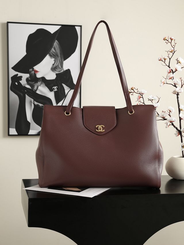CC grained calfskin large shopping bag AS6245 bordeaux