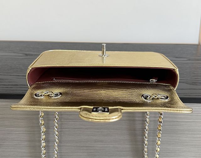 CC lizard calfskin small flap bag AS6340 gold