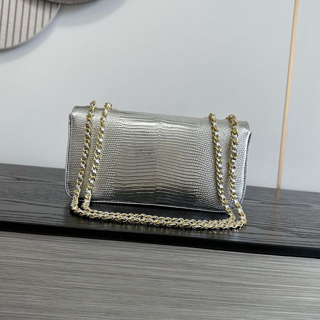 CC lizard calfskin small flap bag AS6340 silver