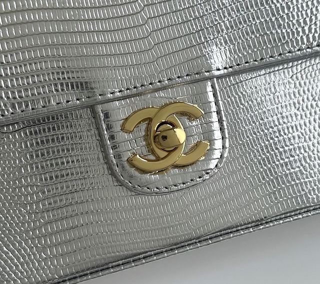 CC lizard calfskin small flap bag AS6340 silver