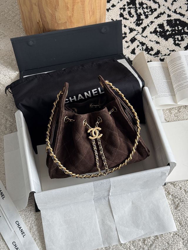 CC suede calfskin 25 mini handbag AS5631 dark brown