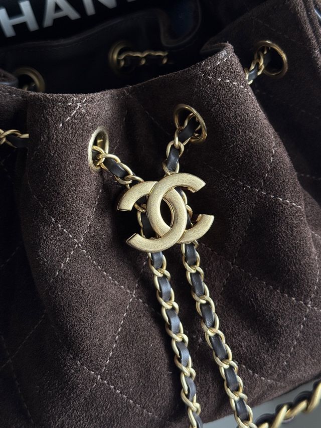 CC suede calfskin 25 mini handbag AS5631 dark brown