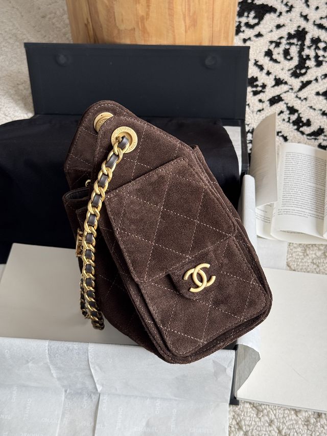 CC suede calfskin 25 mini handbag AS5631 dark brown