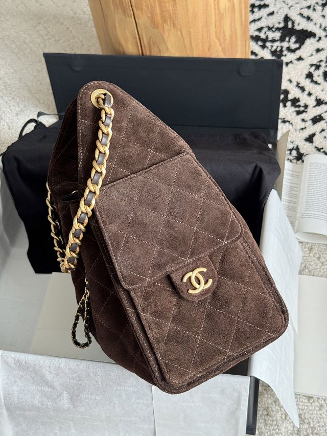 CC suede calfskin 25 small handbag AS5293 dark brown