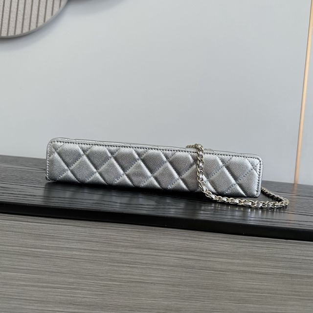 CC grained calfskin vanity with chain AP5436 silver 