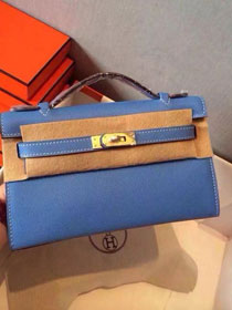 2017 hermes original epsom leather mini kelly 22 clutch K012 blue