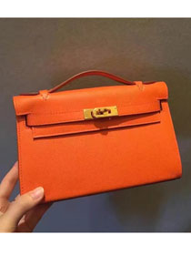 2017 hermes original epsom leather mini kelly 22 clutch K012 orange