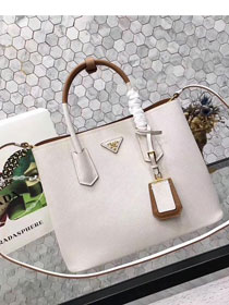 Prada medium saffiano lux tote original leather bag bn2755 white&tan